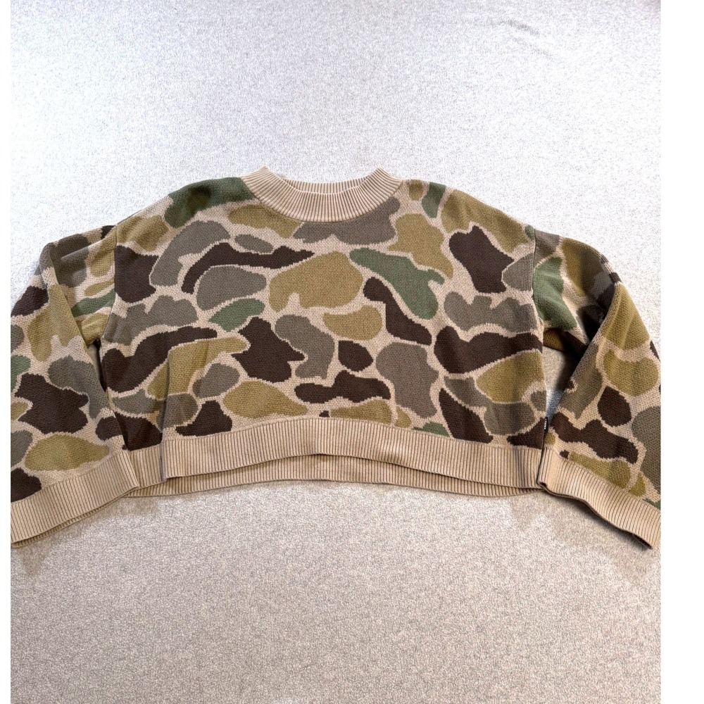 Vans Camo Knit Sweater Womens Medium Cropped Boxy Fit Streetwear Skater Pullover